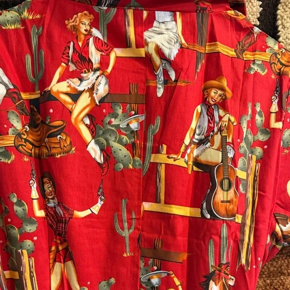 Retro Inspired Western Cowgirl Red Patterned Women's Dress 🌵 - Picture 6 of 7